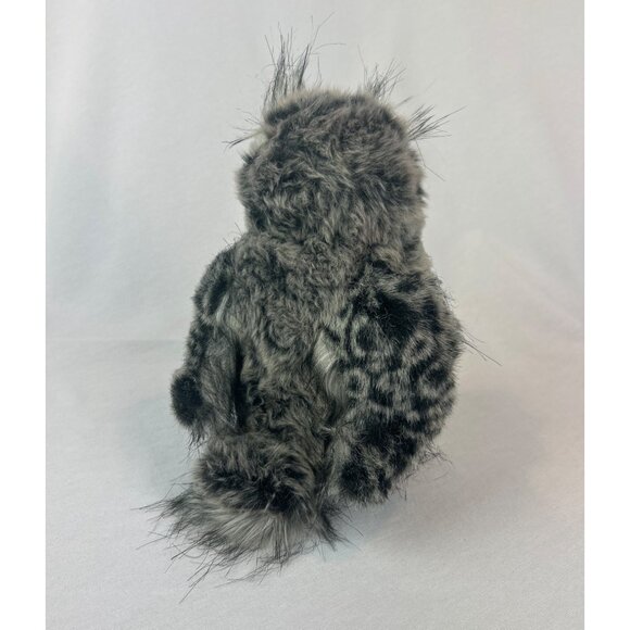 Realistic Aurora Great Horned Owl Plush Toy Yellow Eyes Fluffy Faux Fur Gray Whi - Picture 4 of 10